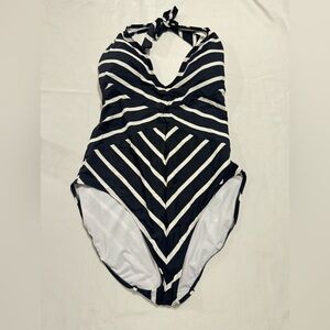 Classic Nautical Striped One Piece Swimsuit Halter Tummy Control